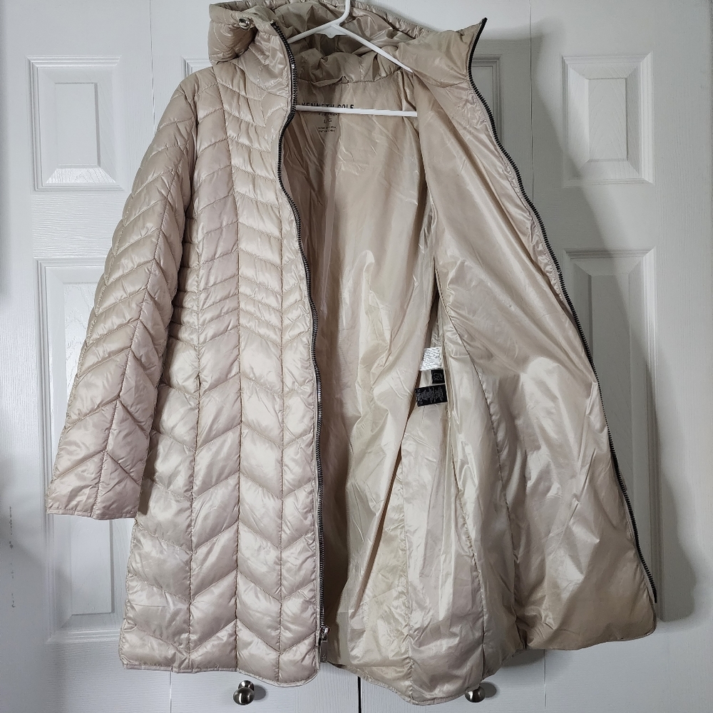 Kenneth Cole New York Hooded Chevron Quilted Puffer Coat Sz L - Picture 8 of 16